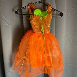 Rubies pumpkin costume unitard sequined tulled skirt girls orange & green, sz sm